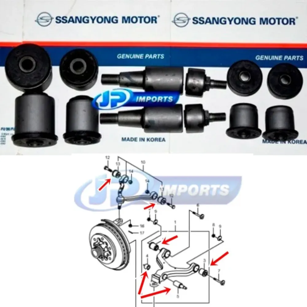 BUCHA BANDEJA PARA 04 BANDEJA INFERIOR E SUPERIOR COM 12 PECAS SSANGYONG ACTYON KYRON REXTON JP003085 JP003086 JP003509 JP003510 JP003511 ORIGINAL SSANGYONG