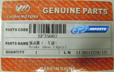 SAPATA FREIO JOGO LIFAN 320 1.3 16V ELITE 130530N SF35002 JP000611
